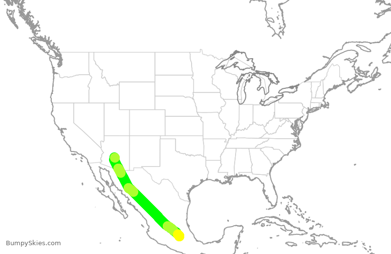 Turbulence forecast map for AMX615, PHX to MEX