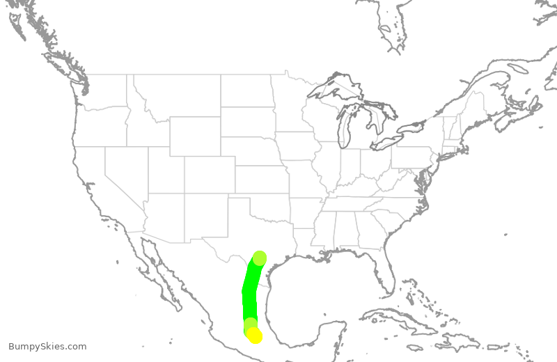 Turbulence forecast map for AMX633, SAT to MEX