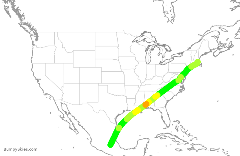 Turbulence forecast map for AMX640, MEX to BOS
