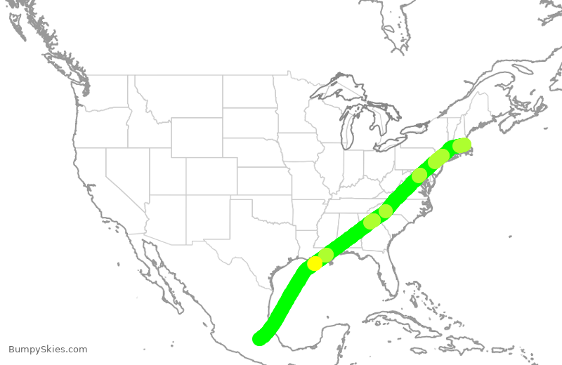 Turbulence forecast map for AMX641, BOS to MEX
