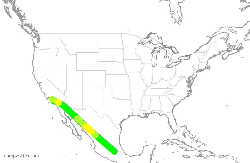 Turbulence forecast map for AMX642, MEX to LAX