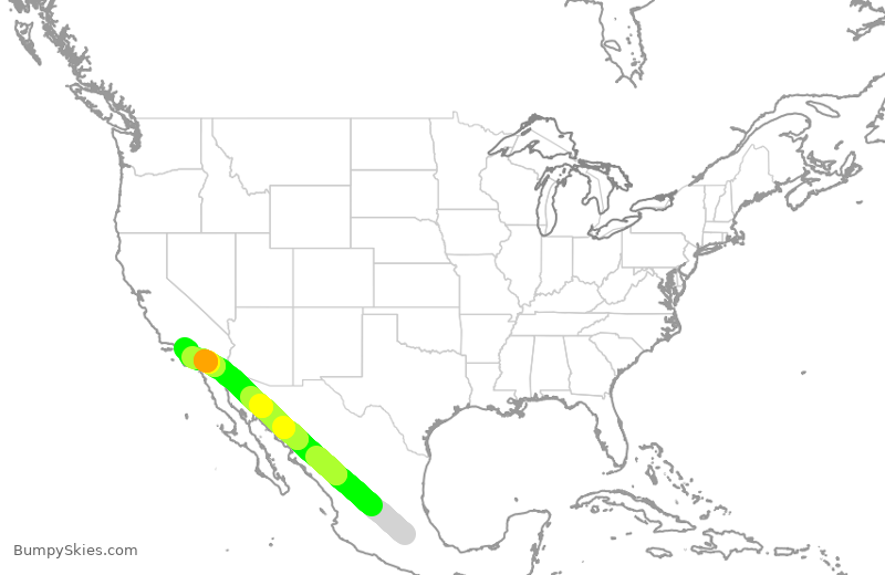 Turbulence forecast map for AMX644, MMX to LAX