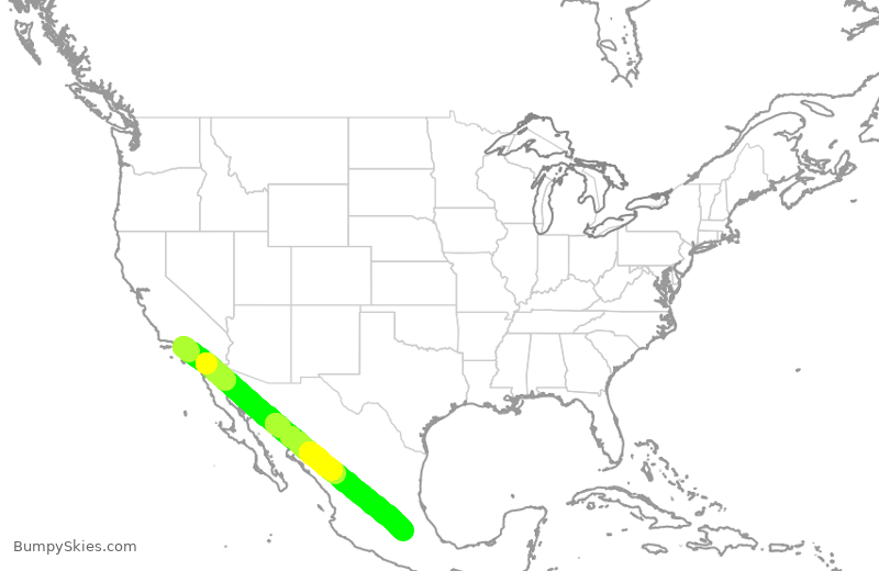 Turbulence forecast map for AMX645, LAX to MEX