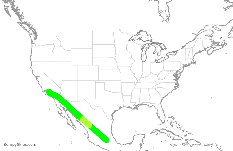 Turbulence forecast map for AMX646, MEX to LAX