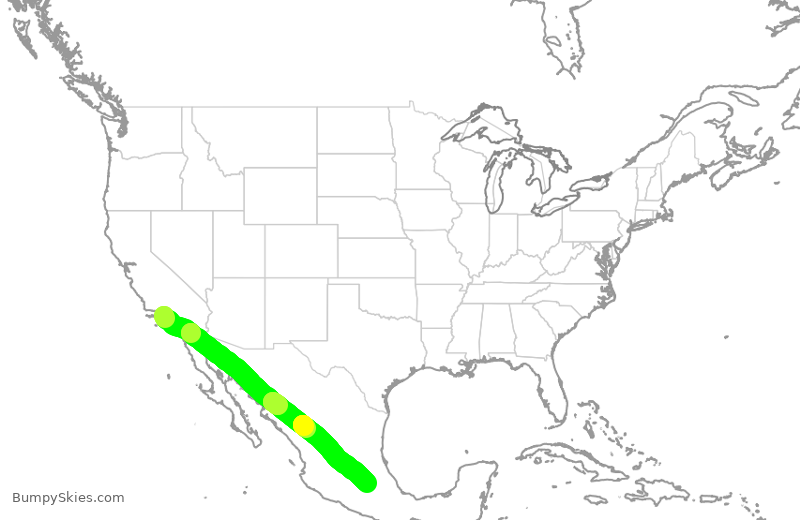 Turbulence forecast map for AMX647, LAX to MEX