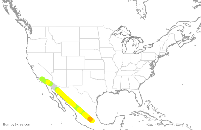 Turbulence forecast map for AMX648, MMX to LAX