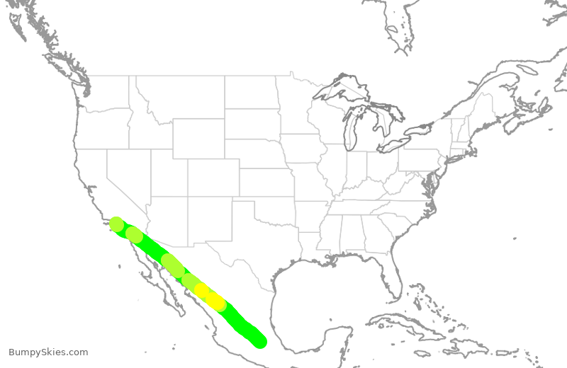 Turbulence forecast map for AMX649, LAX to MEX
