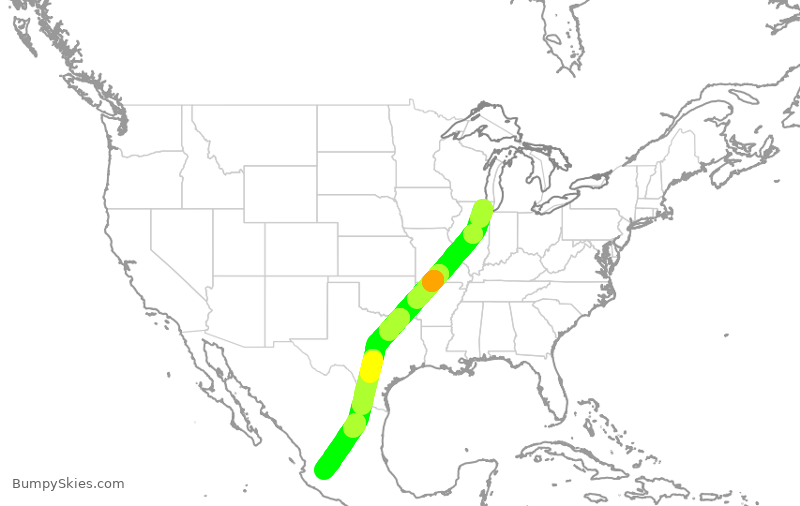 Turbulence forecast map for AMX653, ORD to GDL