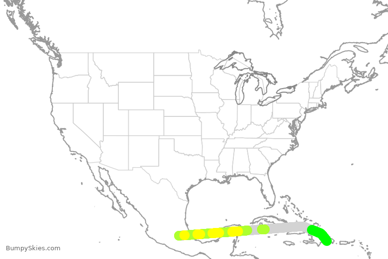 Turbulence forecast map for AMX654, MEX to SDQ