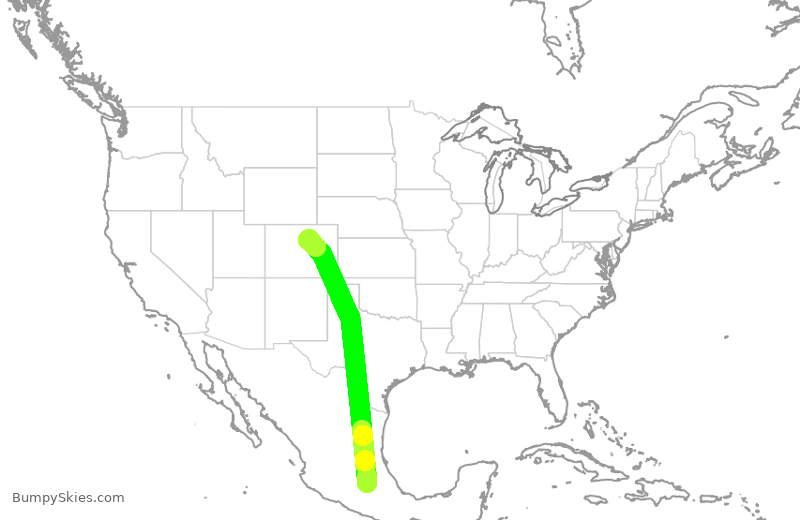 Turbulence forecast map for AMX658, MEX to DEN