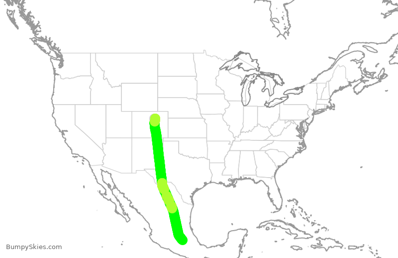 Turbulence forecast map for AMX659, DEN to MEX