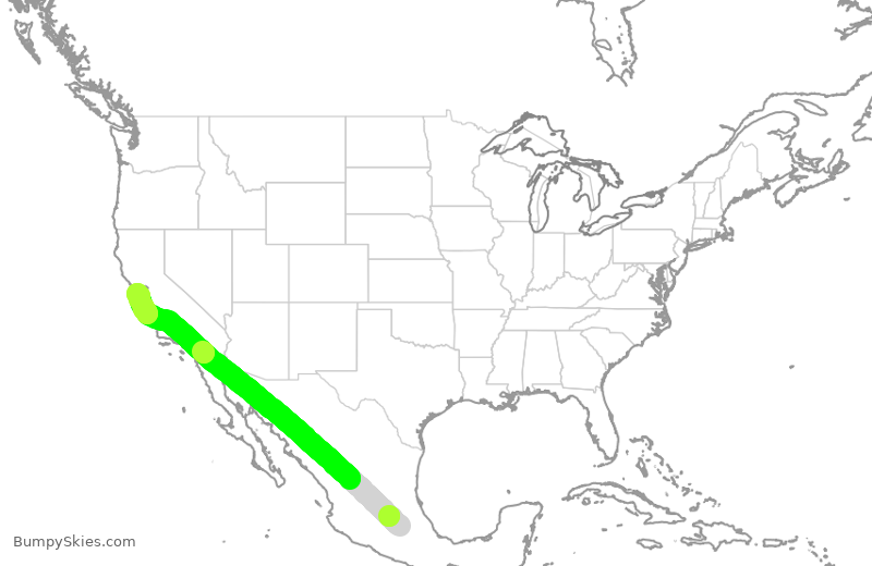Turbulence forecast map for AMX668, MEX to SFO