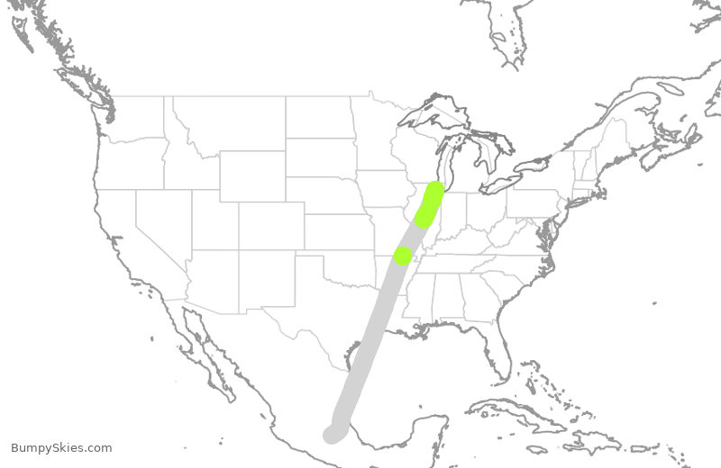 Turbulence forecast map for AMX683, ORD to MEX