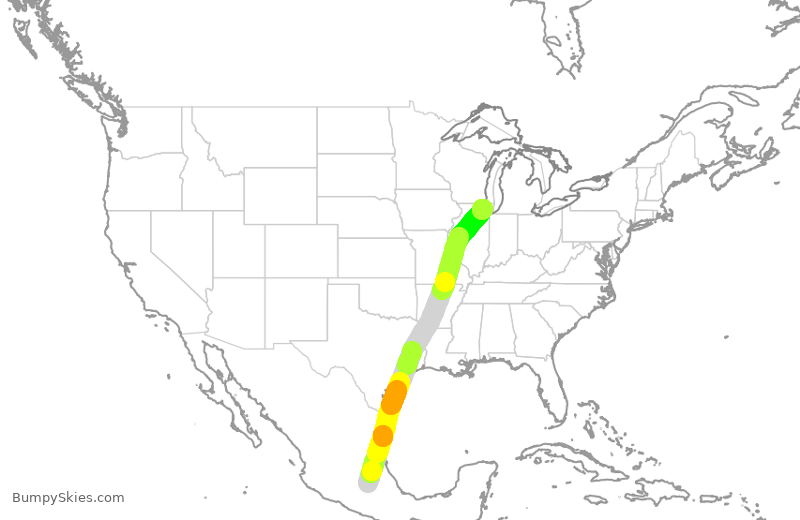Turbulence forecast map for AMX686, MEX to ORD