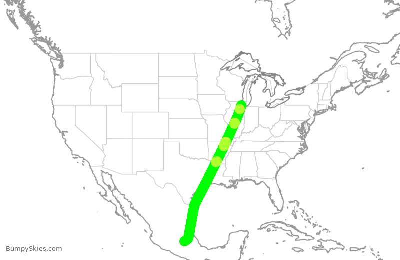 Turbulence forecast map for AMX689, ORD to MMX