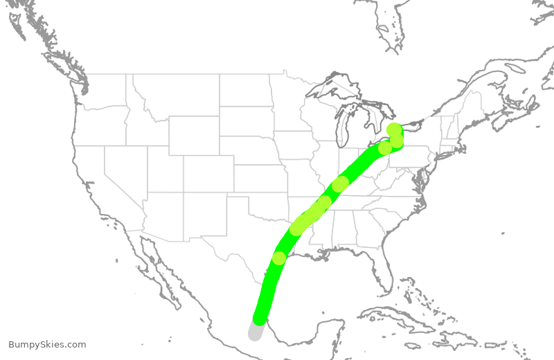 Turbulence forecast map for AMX692, MMX to YYZ