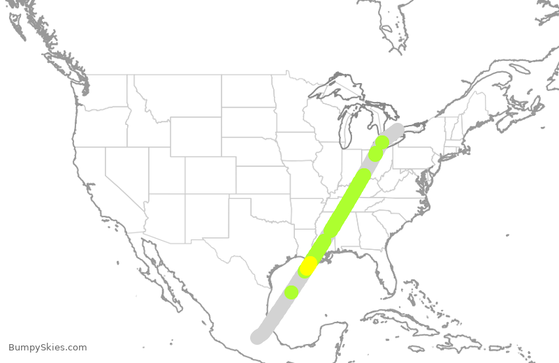 Turbulence forecast map for AMX693, YYZ to MEX