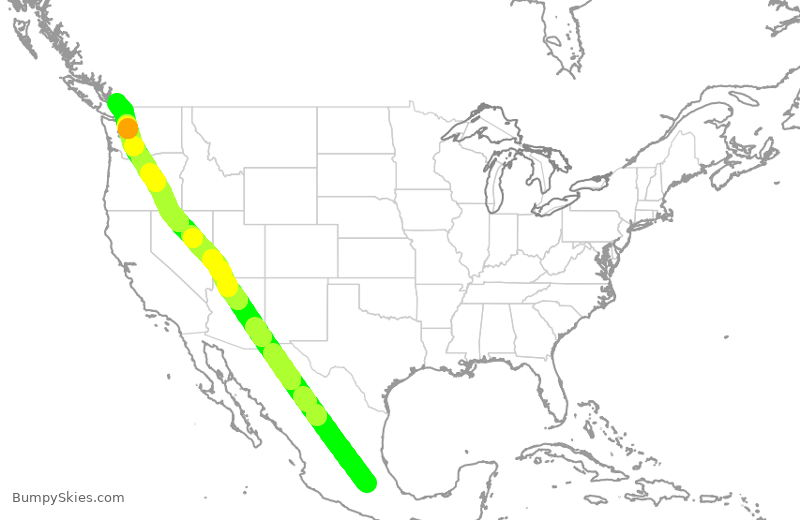 Turbulence forecast map for AMX694, MMX to YVR