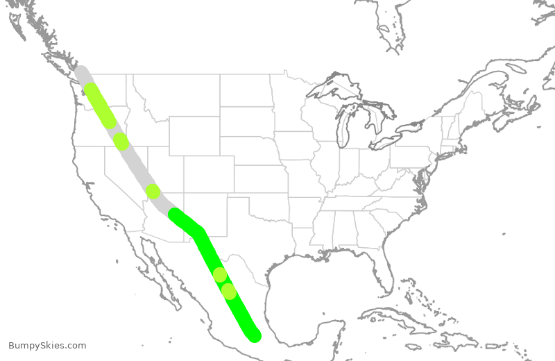 Turbulence forecast map for AMX695, YVR to MEX