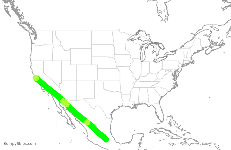 Turbulence forecast map for AMX699, SFO to MEX