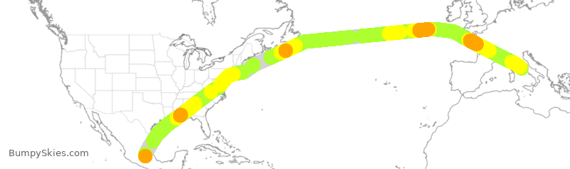 Turbulence forecast map for AMX70, MEX to FCO