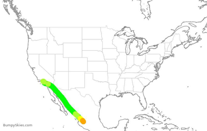 Turbulence forecast map for AMX784, GDL to LAX