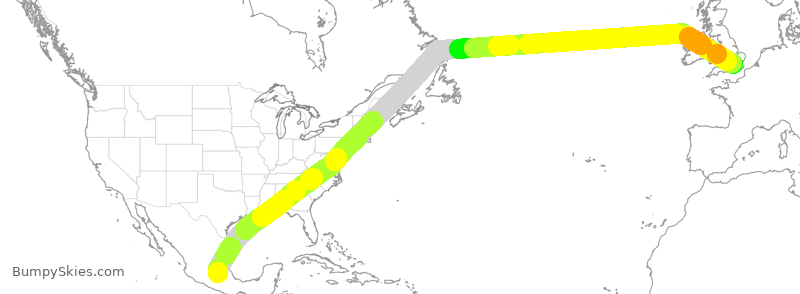 Turbulence forecast map for AMX7, MEX to LHR