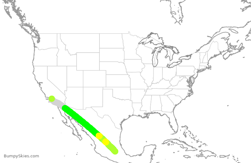 Turbulence forecast map for AMX9444, LAX to MEX