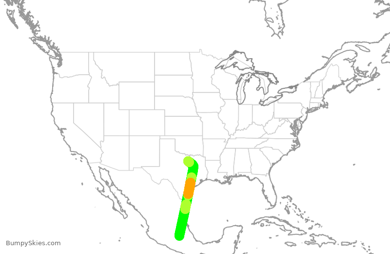 Turbulence forecast map for AMX9444, MEX to FTW