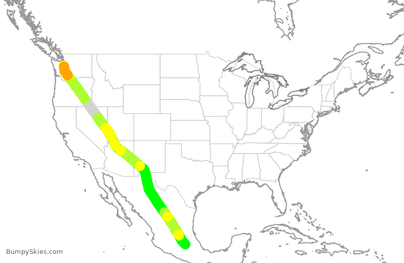 Turbulence forecast map for AMX9451, BFI to MEX