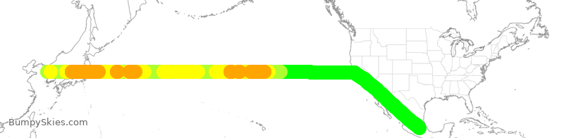 Turbulence forecast map for AMX9468, ICN to MEX