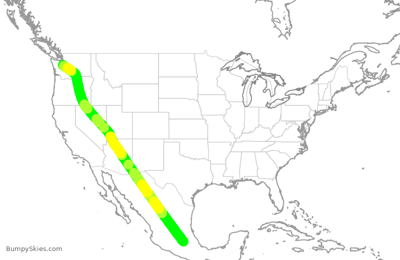 Turbulence forecast map for AMX9472, MMX to SEA