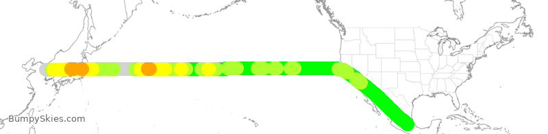 Turbulence forecast map for AMX9478, ICN to MEX