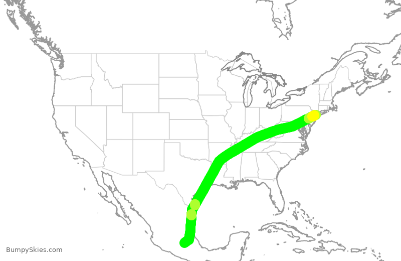 Turbulence forecast map for AMX9480, JFK to MEX