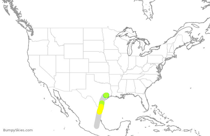 Turbulence forecast map for AMX9490, MMX to IAH