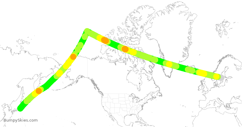 Turbulence forecast map for ANA222, ARN to HND