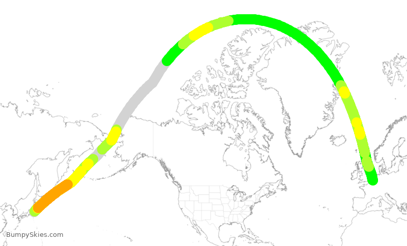 Turbulence forecast map for ANA231, NRT to BRU