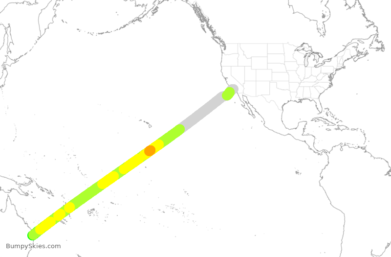 Turbulence forecast map for ANZ1945, LAX to BNE