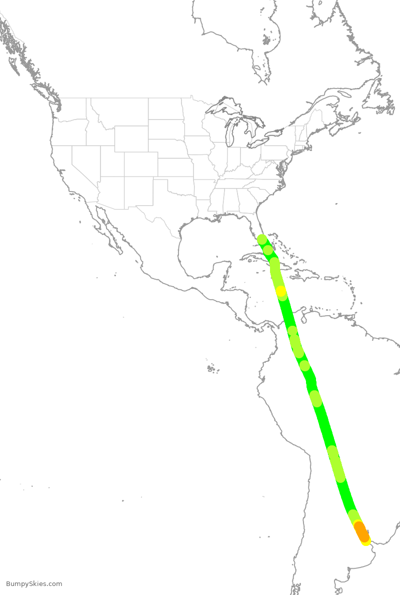 Turbulence forecast map for ARG01, MIA to AEP