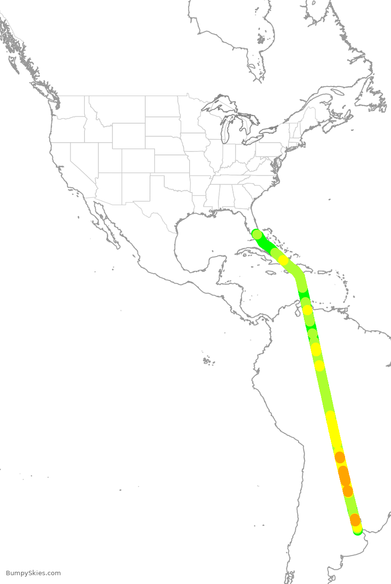 Turbulence forecast map for ARG1302, EZE to MIA
