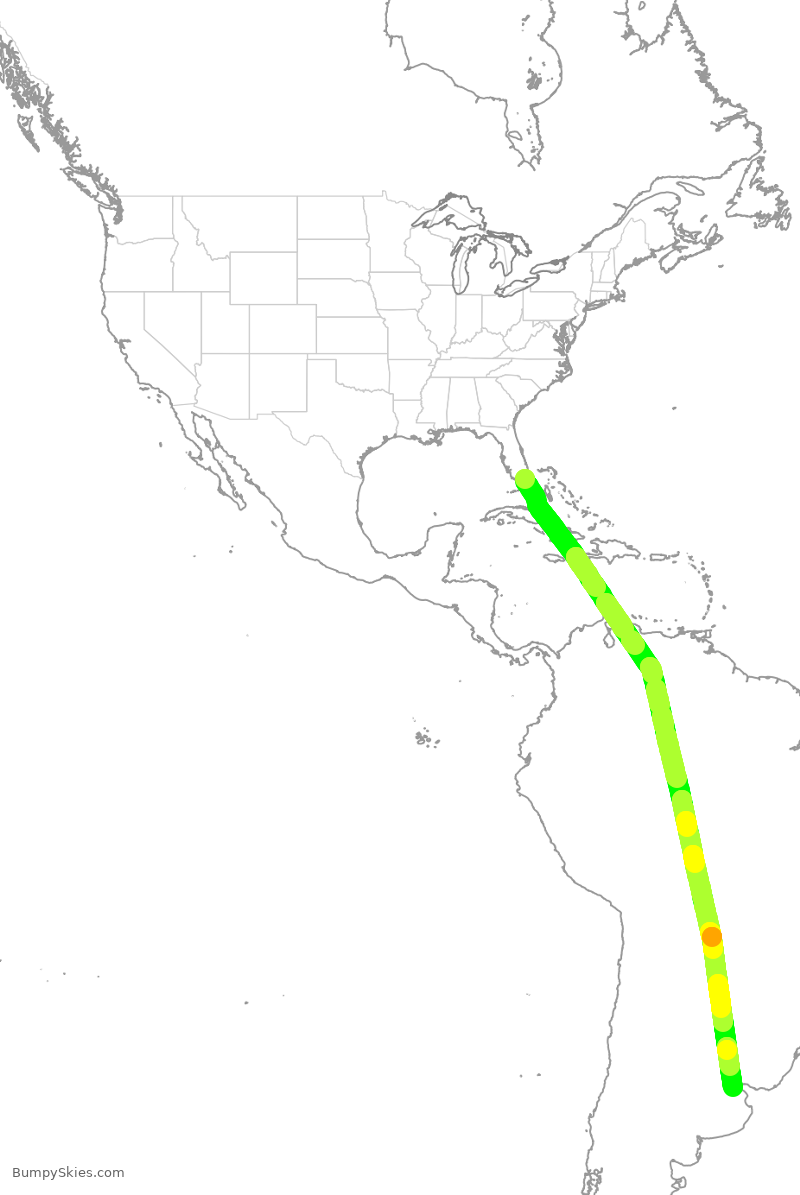 Turbulence forecast map for ARG1303, MIA to EZE