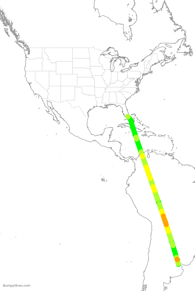 Turbulence forecast map for ARG1304, EZE to MIA