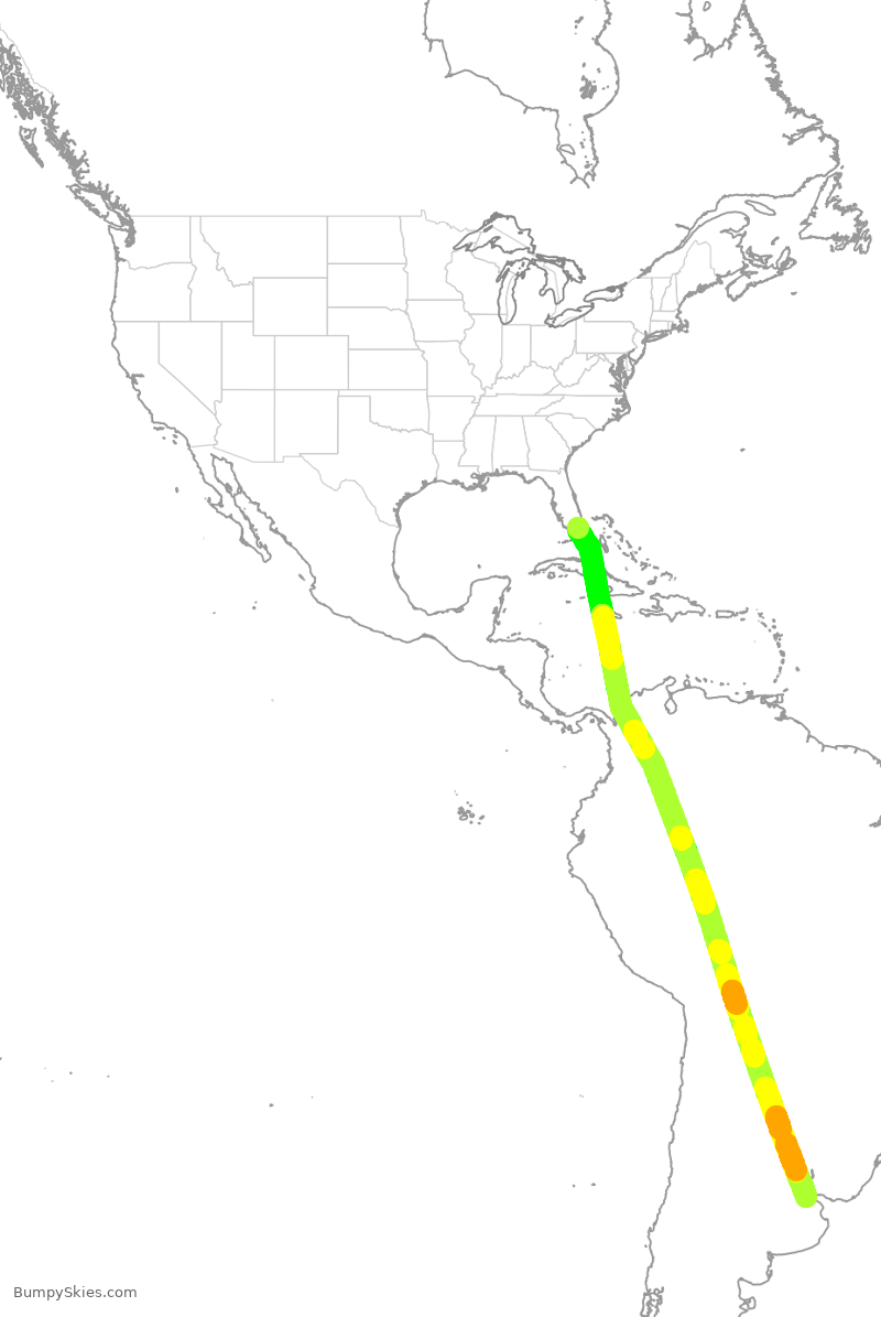 Turbulence forecast map for ARG1305, MIA to EZE