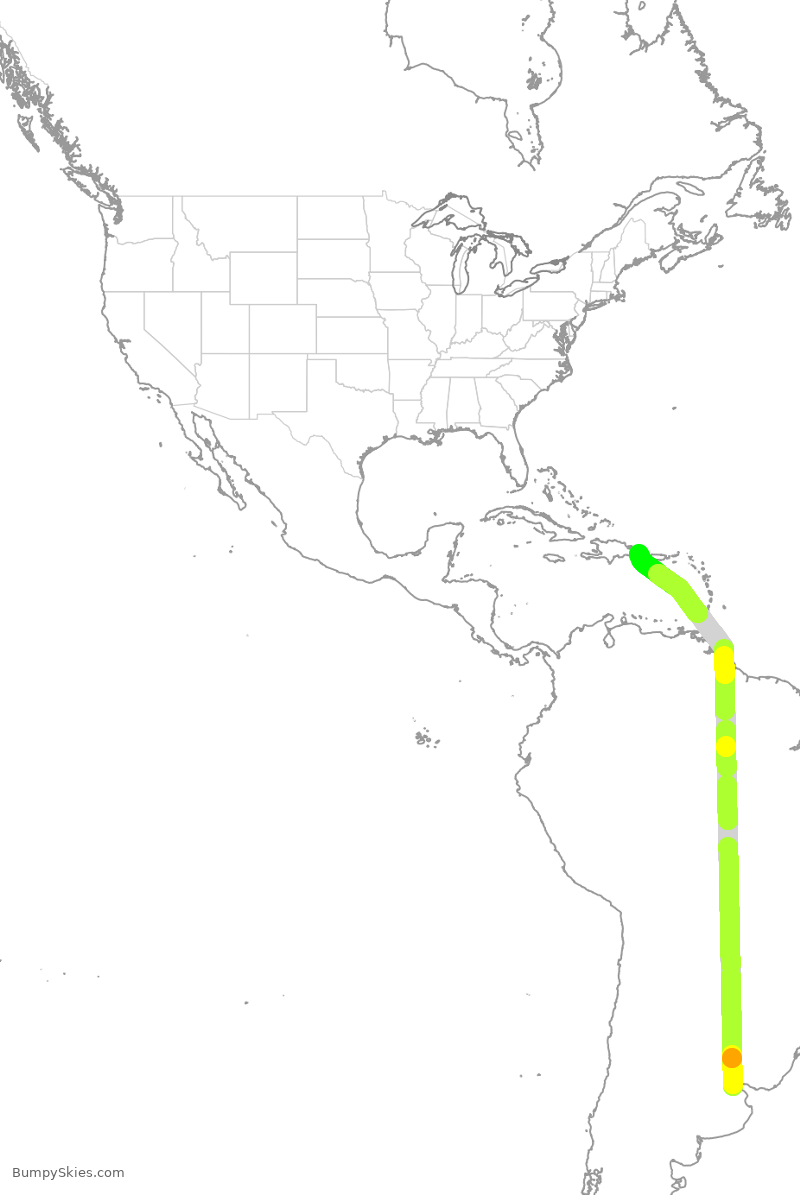 Turbulence forecast map for ARG1324, AEZ to DPC