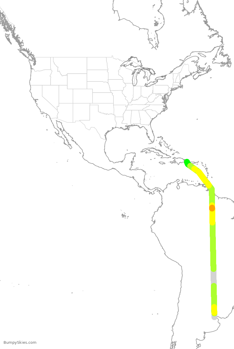 Turbulence forecast map for ARG1328, EZE to PUJ