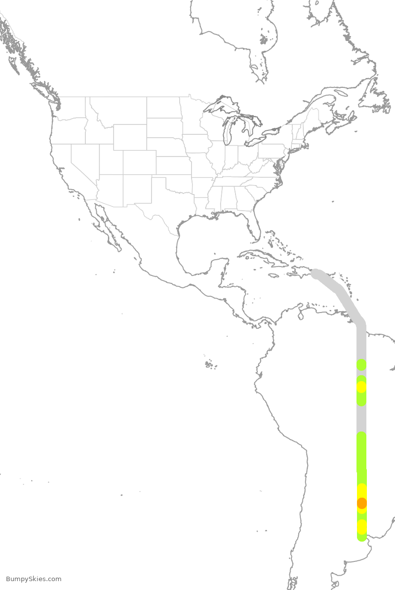 Turbulence forecast map for ARG1329, PUJ to EZE