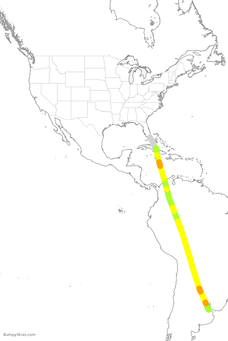 Turbulence forecast map for ARG1901, MIA to EZE