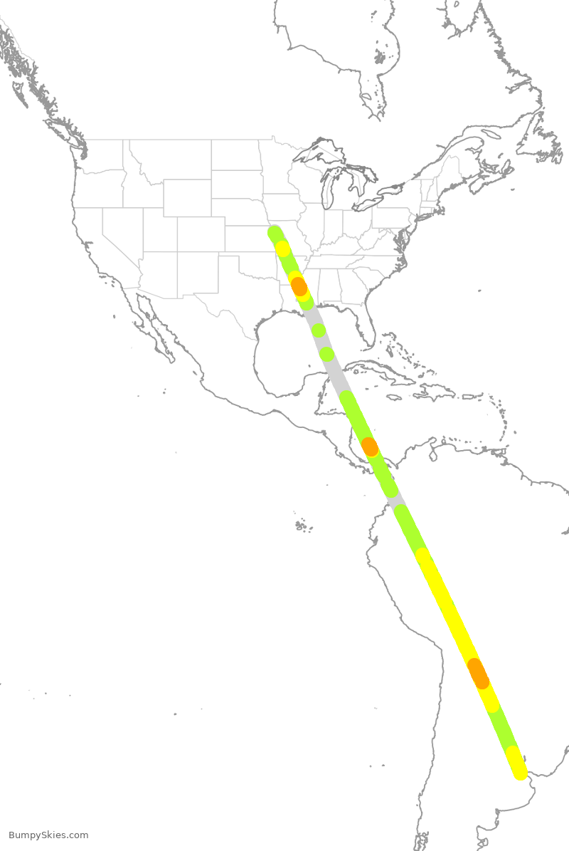 Turbulence forecast map for ARG1902, EZE to MCI