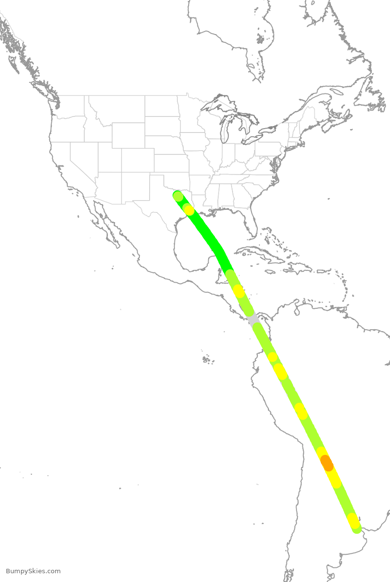 Turbulence forecast map for ARG1904, EZE to DFW