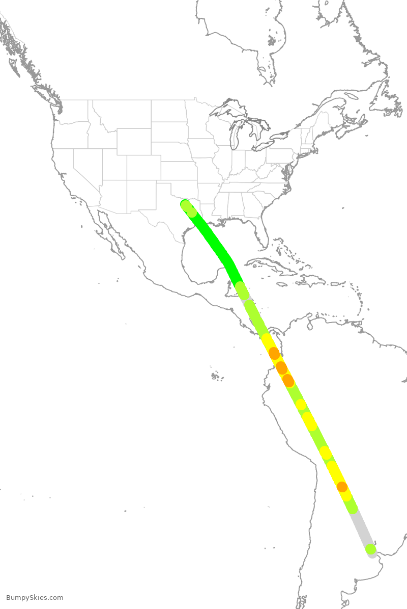 Turbulence forecast map for ARG1908, EZE to DFW